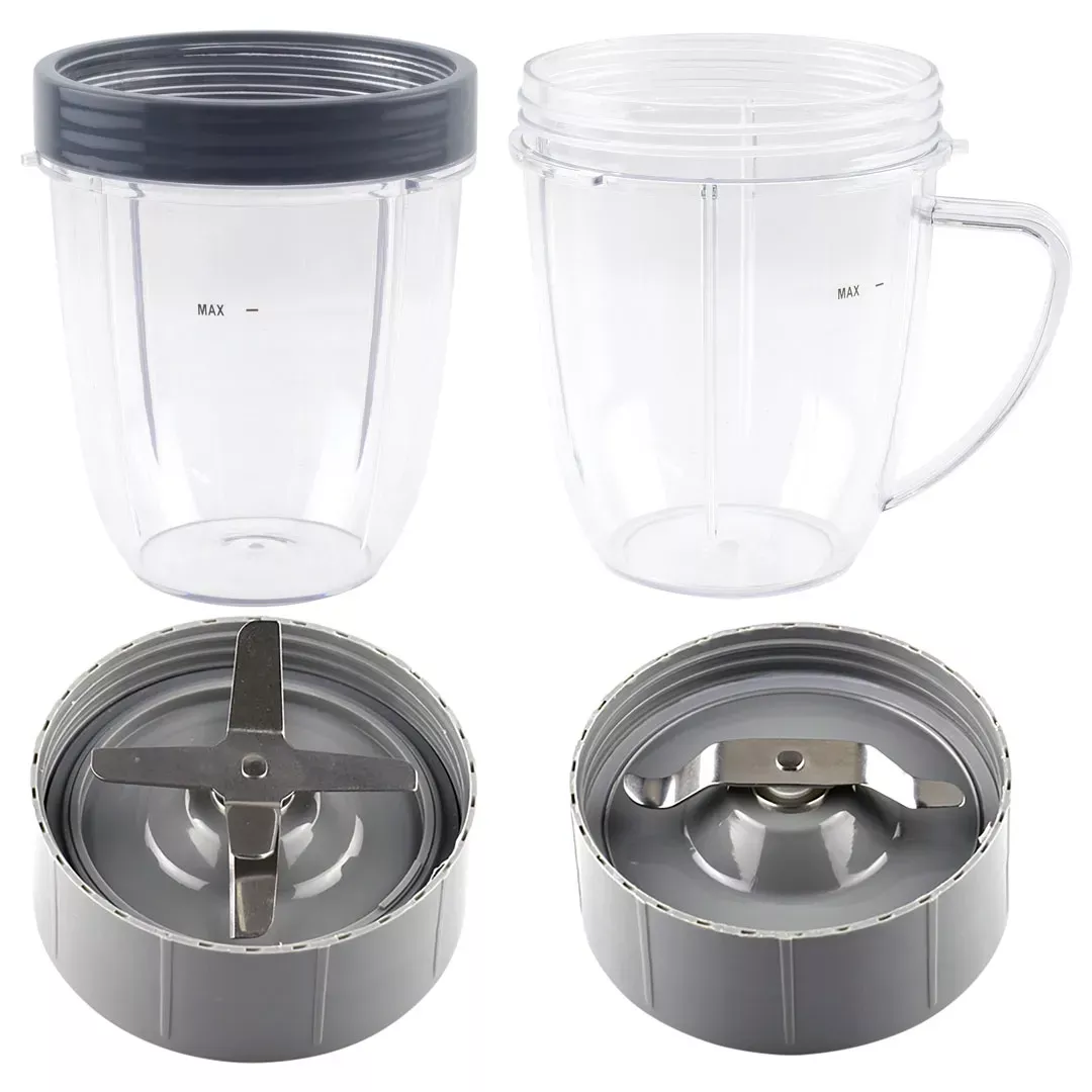 2 18 oz Short Cups, Flat and Extractor Blades Replacement Parts Compatible with NutriBullet 600W 900W NB-101B NB-101S NB-201