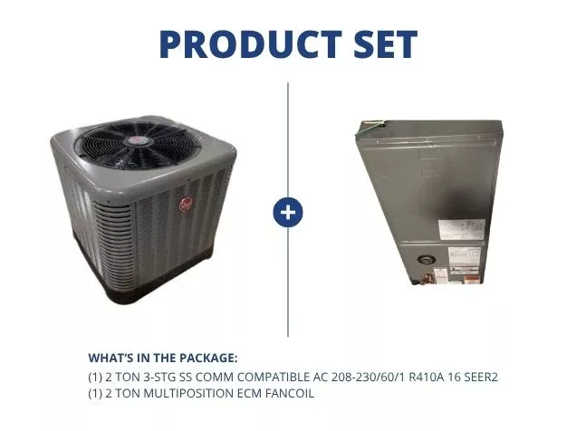 2 Ton 3-Stg SS Comm Compatible AC 208-230/60/1 R410A 16 SEER2 with 2 Ton Multiposition ECM Fancoil