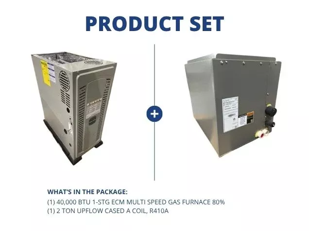 40,000 BTU 1-Stg Multiposition ECM Multi Speed Gas Furnace 80% with 2 Ton Upflow Cased A Coil, R410A