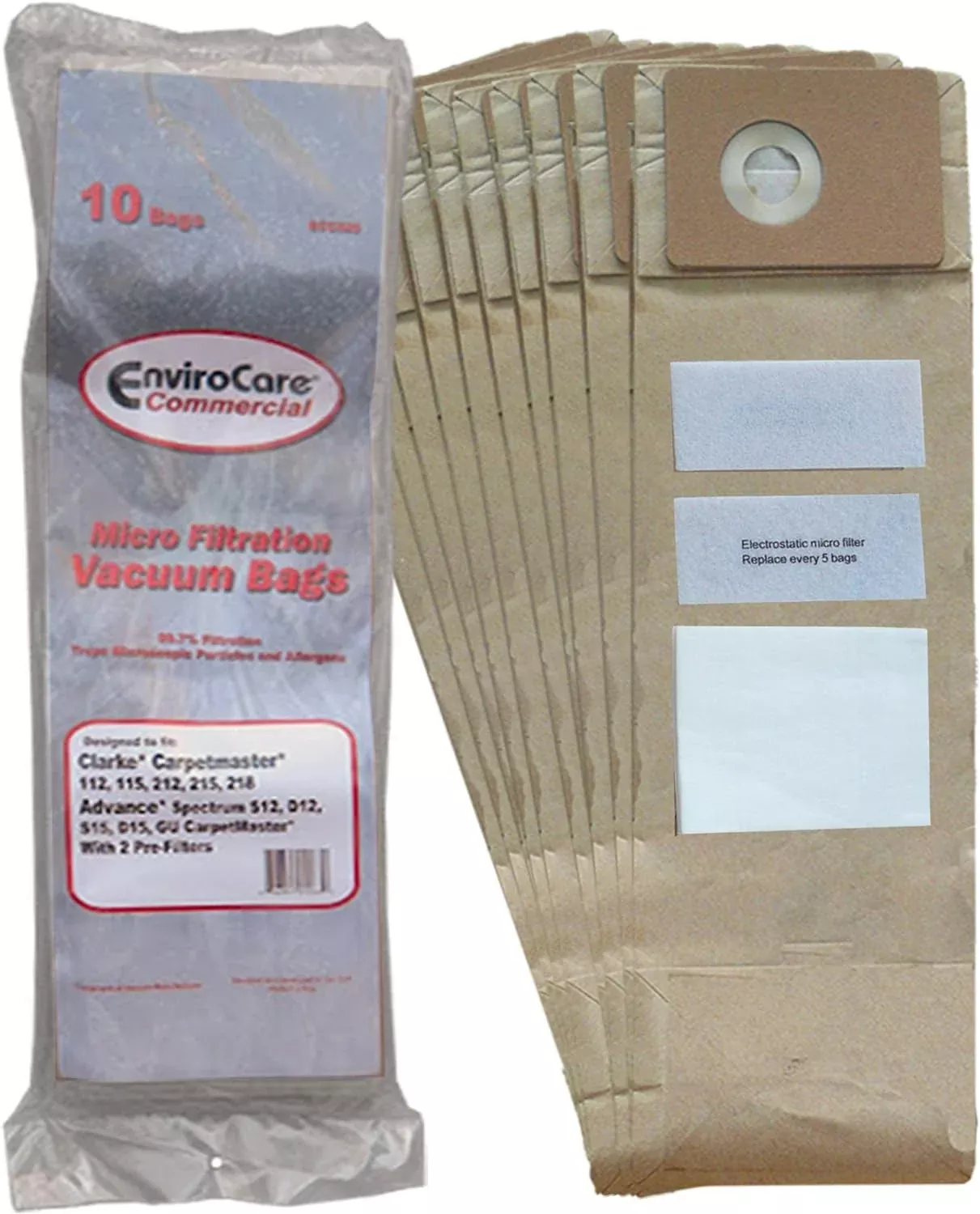 Advance Spectrum S12, D12, S15, D15, Clarke CarpetMaster 112, 115, 212, 215, 218 Vacuum Cleaner paper Bags - 10 Pack - Generic