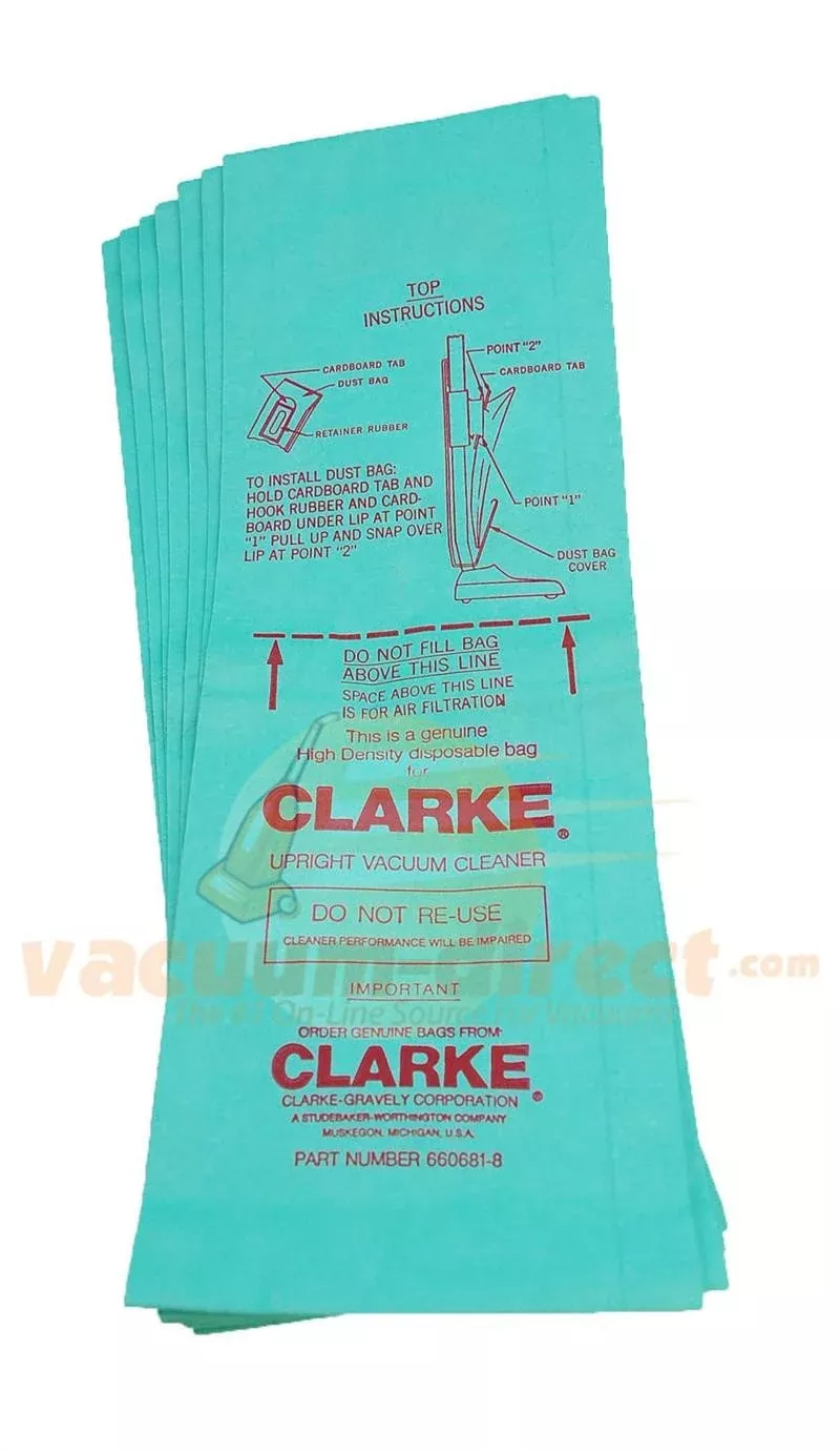 Clarke 660681-8 High Density Paper Upright Vacuum Bags 7 Pack