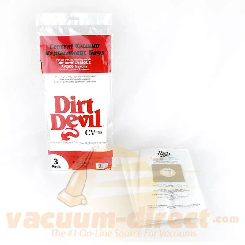 Dirt Devil Central Vacuum System Replacement Bags for CV950/LE & RV2000 Maxum Central Vacuums 3 Pack