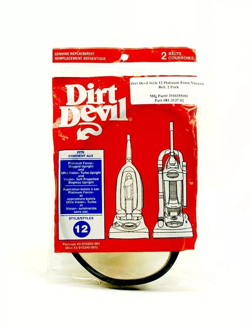 Dirt Devil Style 12 Vacuum Belt for Platinum Force & Vision Uprights 2 Pack