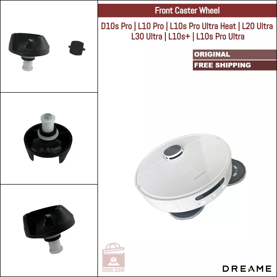 Dreame D10s Pro, L10 Pro, L10s Pro Ultra Heat, L20 Ultra, L30 Ultra, L10s+, L10s Pro Ultra | Original Spare & Repair Parts: Front Omni-Directional Caster Wheel