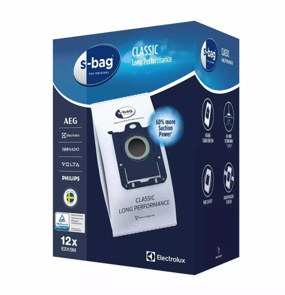 Electrolux S Bag Classic Long Performance Vacuum Bags - 12 Bags Mega Pack