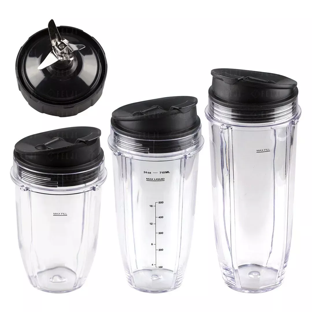 Nutri Ninja 18 24 32 oz Cups with Sip & Seal Lid and Extractor Blade Replacement Combo 427KKU450 483KKU486 407KKU641 408KKU641 409KKU641