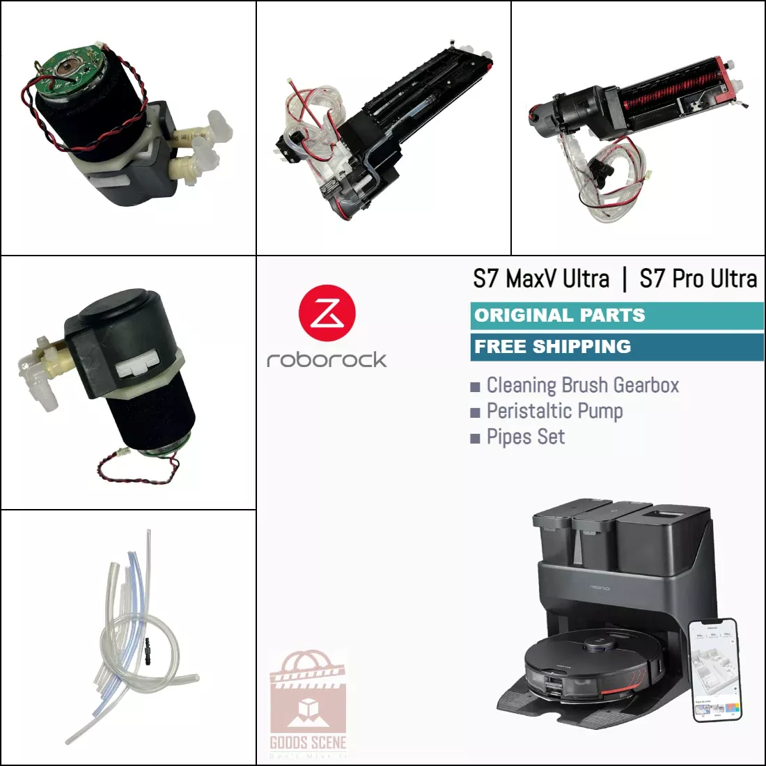 Roborock S7 MaxV Ultra, S7 Pro Ultra | Original Spare & Repair Parts For Auto Dock: Cleaning Brush Washing Module, Peristaltic Pump & Water Pipes
